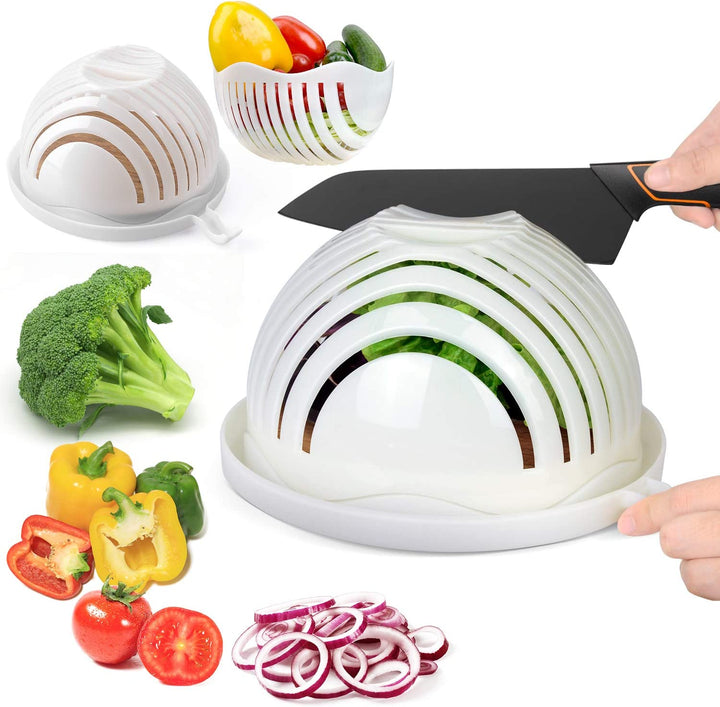 Salad Cutter Bowl, Salad Bowl Family Wooden Base Upgraded Vegetable Cutter