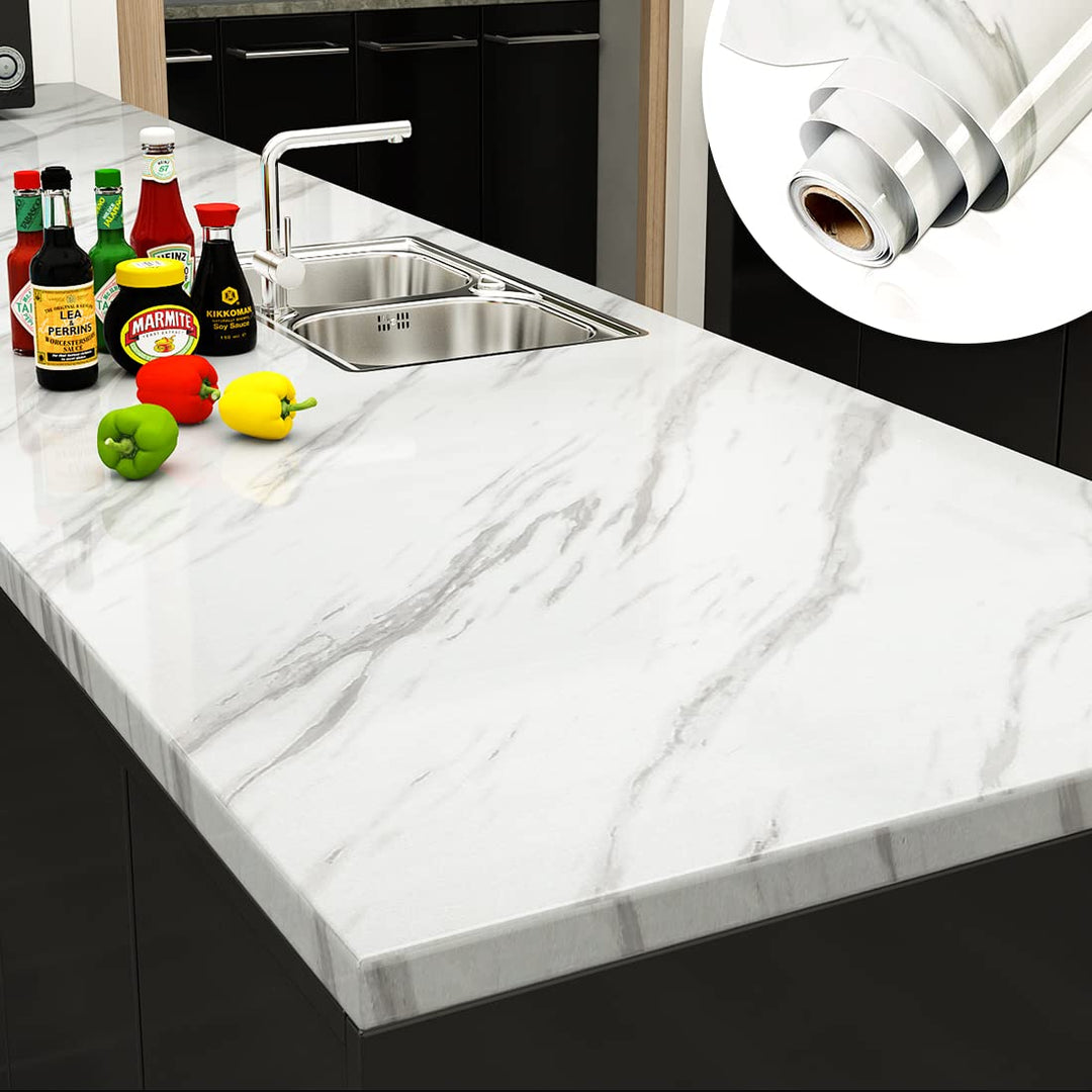 White Marble Sheet Wallpaper Self Adhesive Waterproof